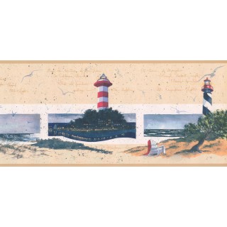 9 in x 15 ft Prepasted Wallpaper Borders - Lighthouse Wall Paper Border KR2581B
