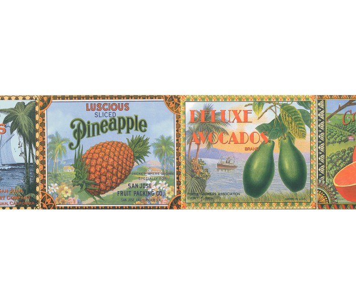 Garden Wallpaper Borders: Vintage Fruit Labels Wallpaper Border 144B87704