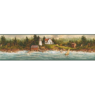 6 1/2 in x 15 ft Prepasted Wallpaper Borders - Light House Wall Paper Border 29171