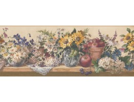 9 in x 15 ft Prepasted Wallpaper Borders - Flower and Fruits Wall Paper Border 5508332