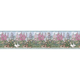 6 7/8 in x 15 ft Prepasted Wallpaper Borders - Garden Wall Paper Border B5236SMB