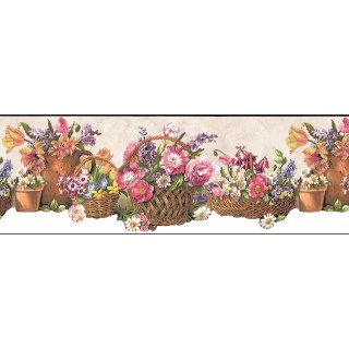 9 in x 15 ft Prepasted Wallpaper Borders - Floral Wall Paper Border B74240