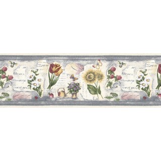 10 1/2 in x 15 ft Prepasted Wallpaper Borders - Floral Wall Paper Border B74360