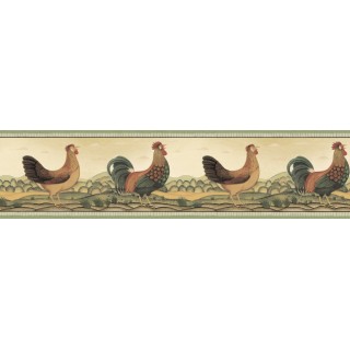 6 in x 15 ft Prepasted Wallpaper Borders - Roosters Wall Paper Border 250B69223