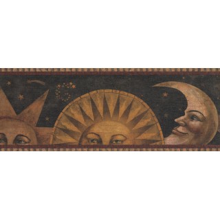 9 in x 15 ft Prepasted Wallpaper Borders - Sun Moon Star Wall Paper Border 3071 HS