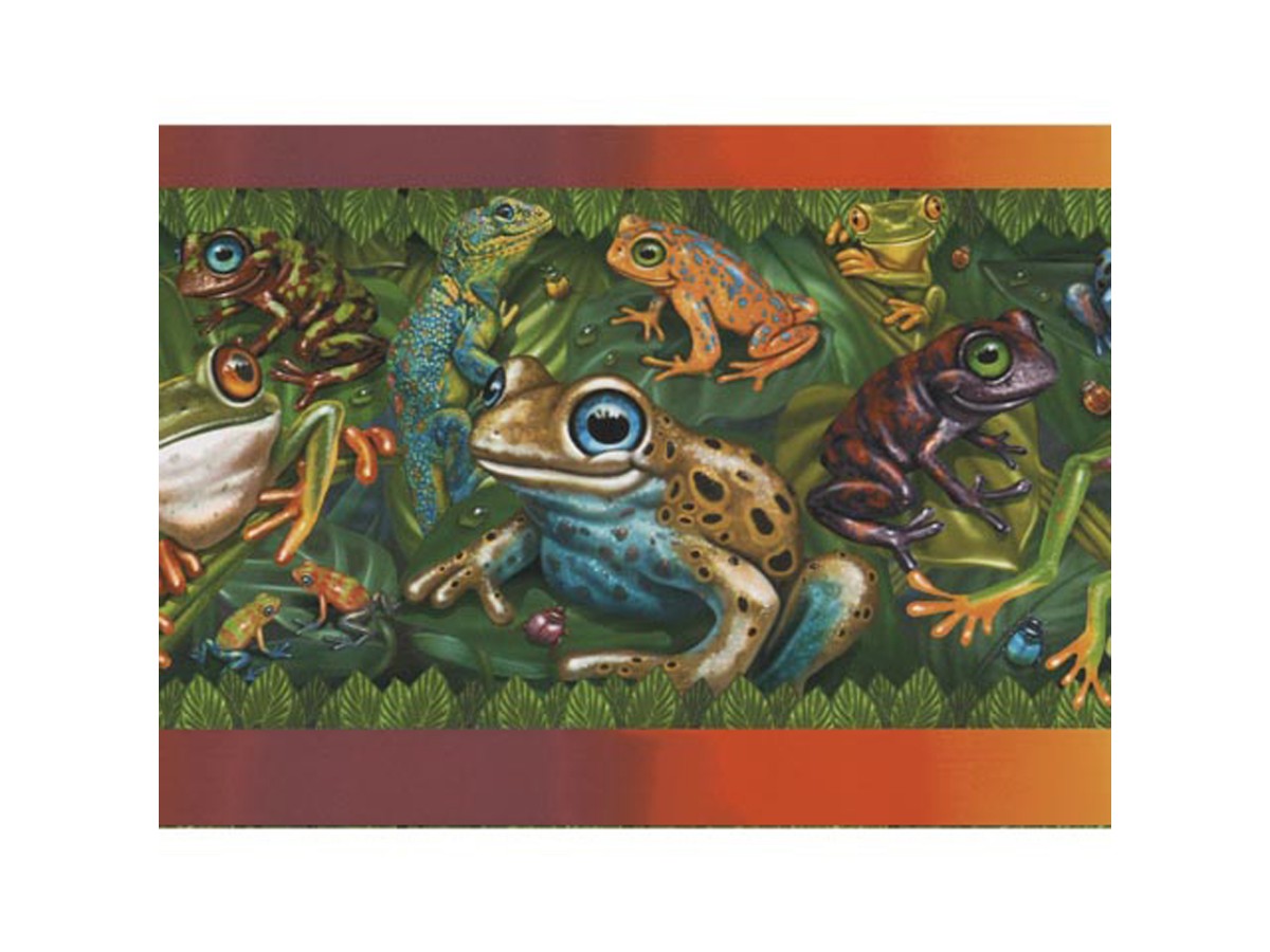 FROGS AT THE BEACH SWIMMING  Wallpaper Border 6 3/4" 