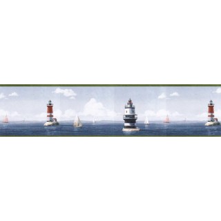 6 7/8 in x 15 ft Prepasted Wallpaper Borders - Light House Wall Paper Border HIC0026