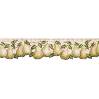 5 3/4 in x 15 ft Prepasted Wallpaper Borders - Pear Fruits Wall Paper Border PT24005B