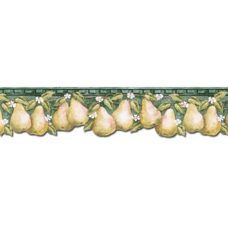 5 3/4 in x 15 ft Prepasted Wallpaper Borders - Pear Fruits Wall Paper Border PT24006B