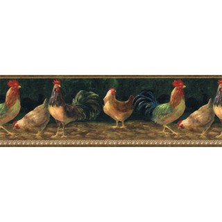 Colors Gray Beige White Concord Wallcoverings Decorative Prepasted Kitchen Wallpaper Border Rooster and Chicken Size 10 Inch by 15 Ft KT8508B /O 