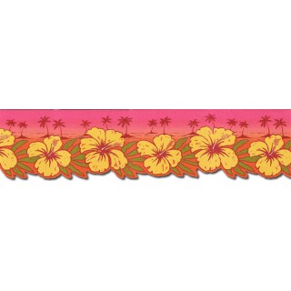 6 7/8 in x 15 ft Prepasted Wallpaper Borders - Hibiscus Flowers Wall Paper Border TW38031DB