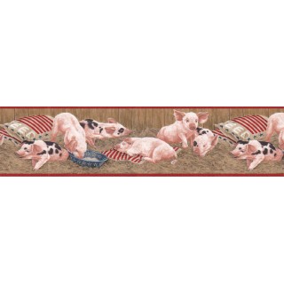 6 7/8 in x 15 ft Prepasted Wallpaper Borders - Pigs Wall Paper Border B7102ARF