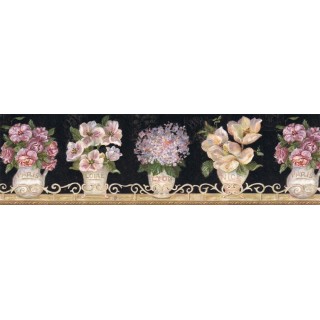 6 7/8 in x 15 ft Prepasted Wallpaper Borders - Floral Wall Paper Border VIN7306B
