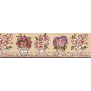 6 7/8 in x 15 ft Prepasted Wallpaper Borders - Floral Wall Paper Border VIN7307B