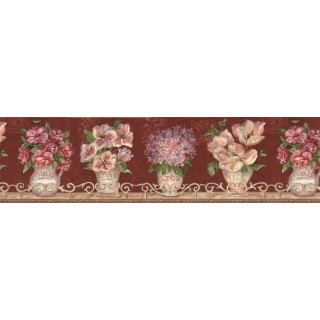 6 7/8 in x 15 ft Prepasted Wallpaper Borders - Floral Wall Paper Border VIN7308B