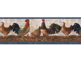 9 in x 15 ft Prepasted Wallpaper Borders - Layered Rooster Wall Paper Border VIN7323B