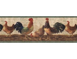 9 in x 15 ft Prepasted Wallpaper Borders - Layered Rooster Wall Paper Border VIN7324B