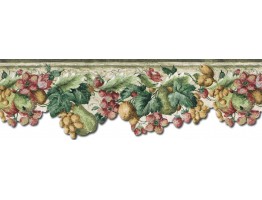 7 3/4 in x 15 ft Prepasted Wallpaper Borders - Fruits and Flowers Wall Paper Border KA75857DC