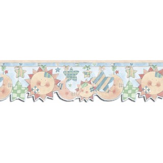 7 in x 15 ft Prepasted Wallpaper Borders - Sun Moon and Stars Wall Paper Border SU75909DC