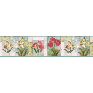 6 in x 15 ft Prepasted Wallpaper Borders - Floral Wall Paper Border NS7704B