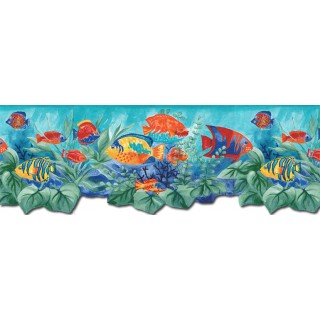 9 in x 15 ft Prepasted Wallpaper Borders - Aquarium Wall Paper Border BH88023B