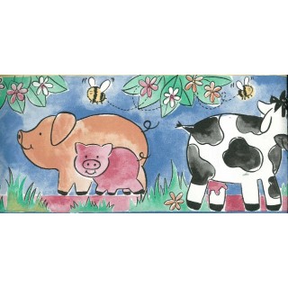 7 in x 15 ft Prepasted Wallpaper Borders - Kids Cartoon Piggy Wall Paper Border