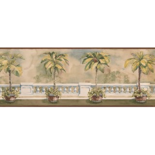 9 in x 15 ft Prepasted Wallpaper Borders - Palm Tree on Balcony Wall Paper Border