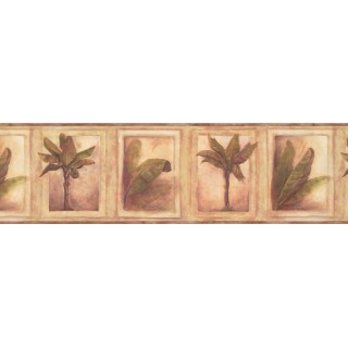 6 3/4 in x 15 ft Prepasted Wallpaper Borders - Beige Tropical Palm Tree Wall Paper Border
