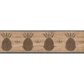 6 1/2 in x 15 ft Prepasted Wallpaper Borders - Brown and Blue Fruit Pineapple Wall Paper Border