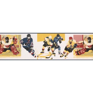7 in x 15 ft Prepasted Wallpaper Borders - Yellow Watch Me Grow Hockey Wall Paper Border