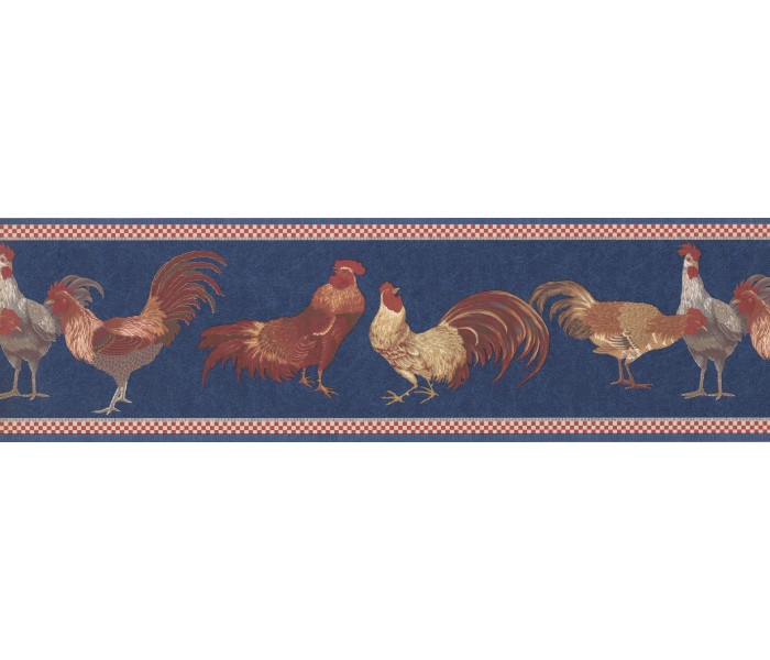 Red Blue Roosters Wallpaper Border