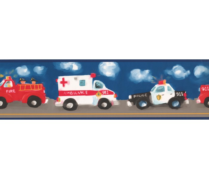 Toys Wallpaper Borders: Blue Background Ambulance Painting Wallpaper Border