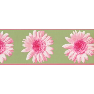 9 in x 15 ft Prepasted Wallpaper Borders - Green Pink Flower Wall Paper Border