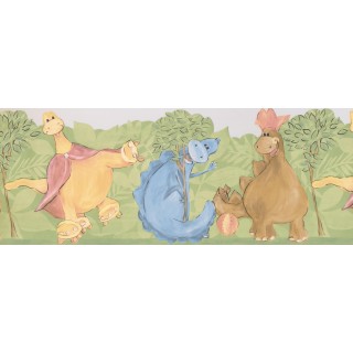 9 in x 15 ft Prepasted Wallpaper Borders - Kids Funny Dino Wall Paper Border