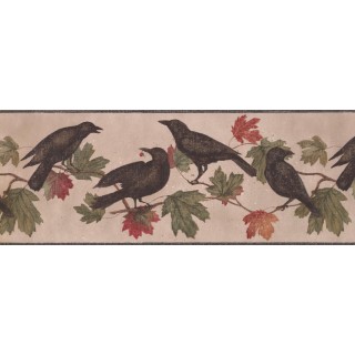 9 in x 15 ft Prepasted Wallpaper Borders - Crows Palm Leaves Wall Paper Border